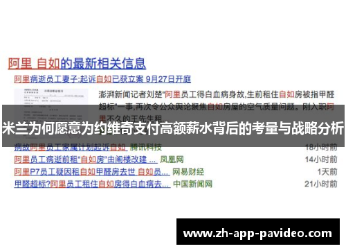 米兰为何愿意为约维奇支付高额薪水背后的考量与战略分析