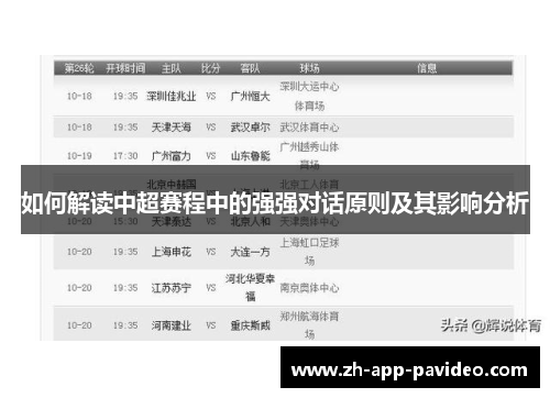 如何解读中超赛程中的强强对话原则及其影响分析