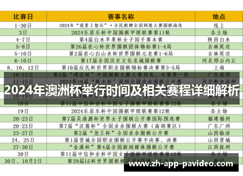 2024年澳洲杯举行时间及相关赛程详细解析